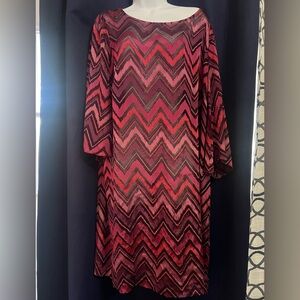 Eloquii Red and Black Chevron Long Sleeve Sheet Dress